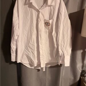 SHEIN White Embellished Eye Accent Button-Front Top